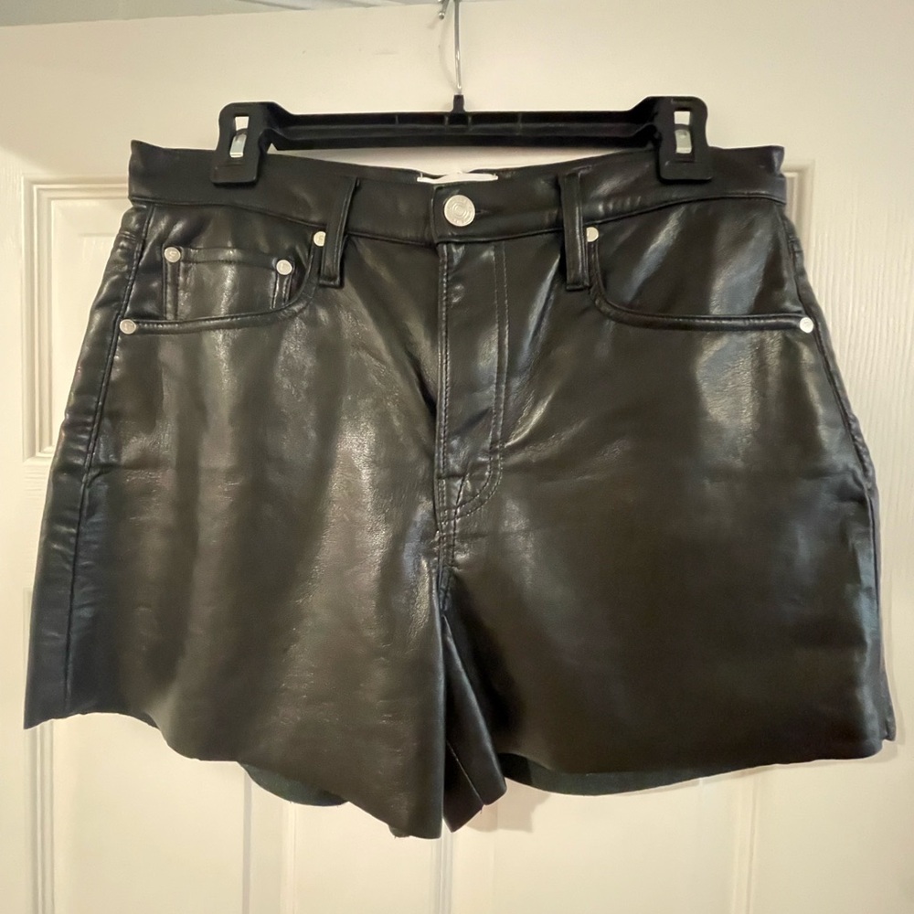 Frame Denim Black Leather High Waist Shorts